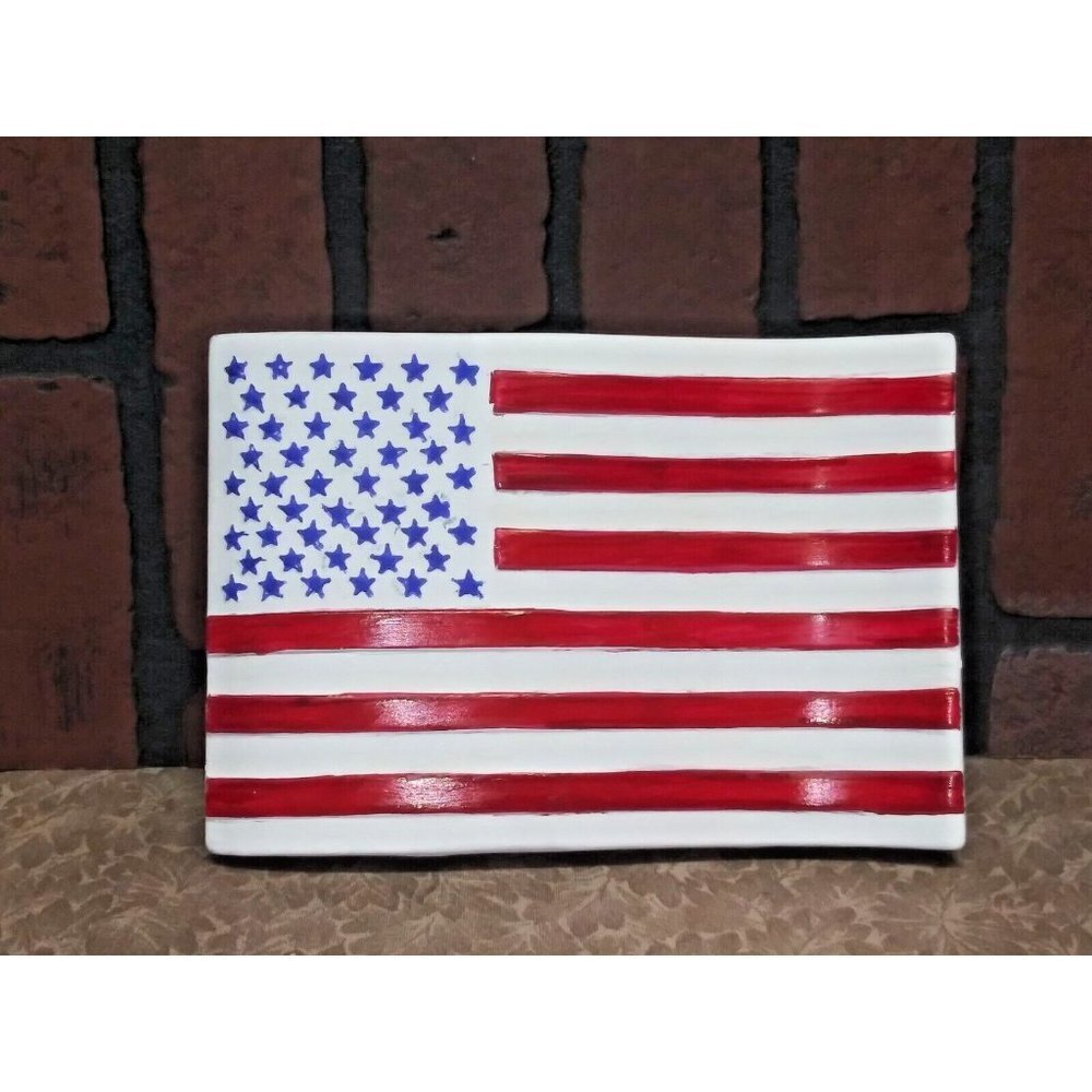 USA Flag Ceramic TABLE DECOR Office Home Restaurant Garden decor Joann 9"x6"